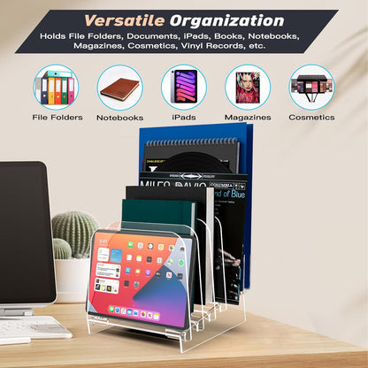 File Holder File Sorter, Vertical File Organizer for Desk, Desk Top File Folder Organizer Stand, Acrylic File Rack File Folder Holder, 5 Sections Clear File Stand for Office, School, Home