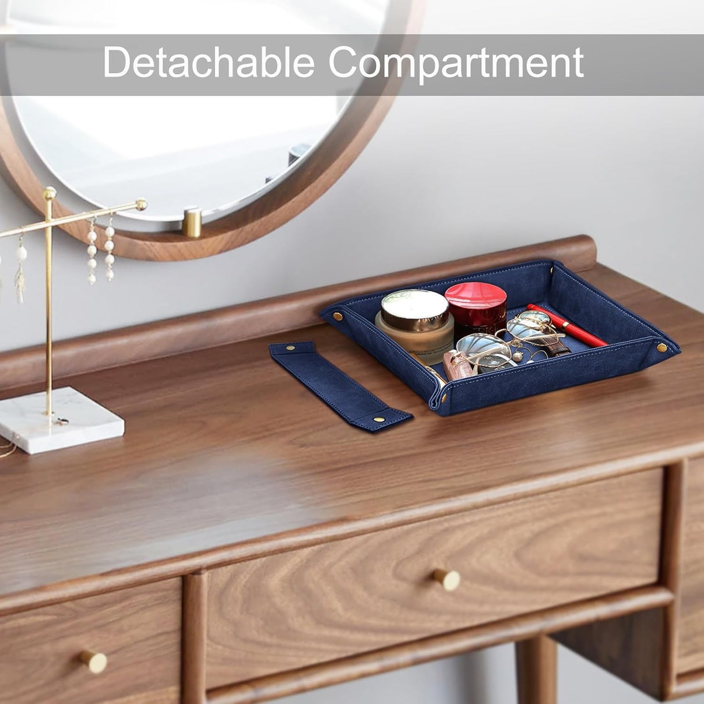 SITHON Valet Tray Desktop Storage Organizer, Removable 2 Compartments Catchall Tray Bedside Vanity Nightstand Caddy Holder Desk Storage Plate, Valentine's Day Gift, Brown