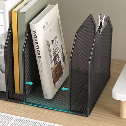 5 Vertical Desk Mail Organizer, Metal Mesh Desktop File Organizer with 5 Vertical Slot - Black, Letter Organizer Rack for Letters, Postcards, Stationery