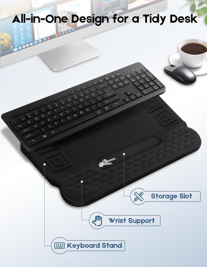 Wrist Rest with Keyboard Stand and Storage Slot, Ergonomic Computer Keyboard Wrist Rest, Soft Memory Foam, Non-Slip Base, Wrist Pad for Keyboard Pad with Wrist Support for Work Study Game