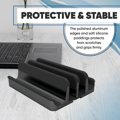 Elestoria 5- Slot Vertical Laptop Stand - Aluminum Laptop Stand Vertical for Desk - Fits MacBook Pro/Air, Surface, Mobiles & Gaming Laptops up to 17.3" - Heavy Duty Laptop Holder for Desk - (Black)