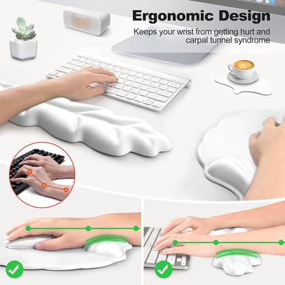 Keyboard Wrist Rest and Mouse Pad with Wrist Support Set, Ergonomic Leaf Shape Mouse Pad with Non-Slip Base, Pain Relief Memory Foam Mousepad for Computer,Laptop,Home Office, Green