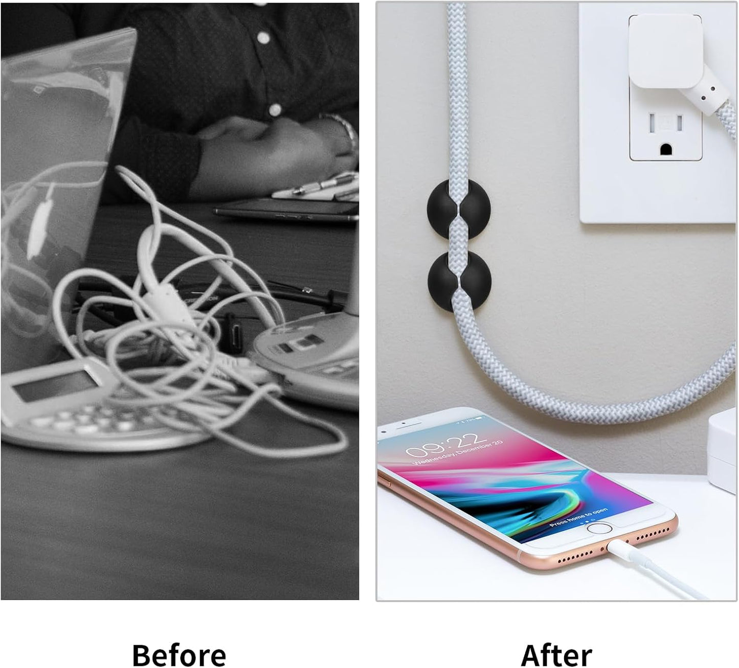 Flezoo Cord Holder Cable Holder, 12PCS Black Adhesive Cable Clips Cord Organizer Charger Holder Wire Management Keeper for Nightstand, Office, Desk or Mouse