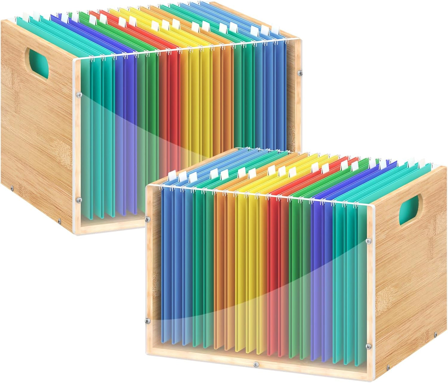 Sbanmao Clear Acrylic File Box Organizer, Bamboo Hanging Folder Storage Boxes, Filing Crate Bin Holder with Handle for Home Office Desk, Letter Size