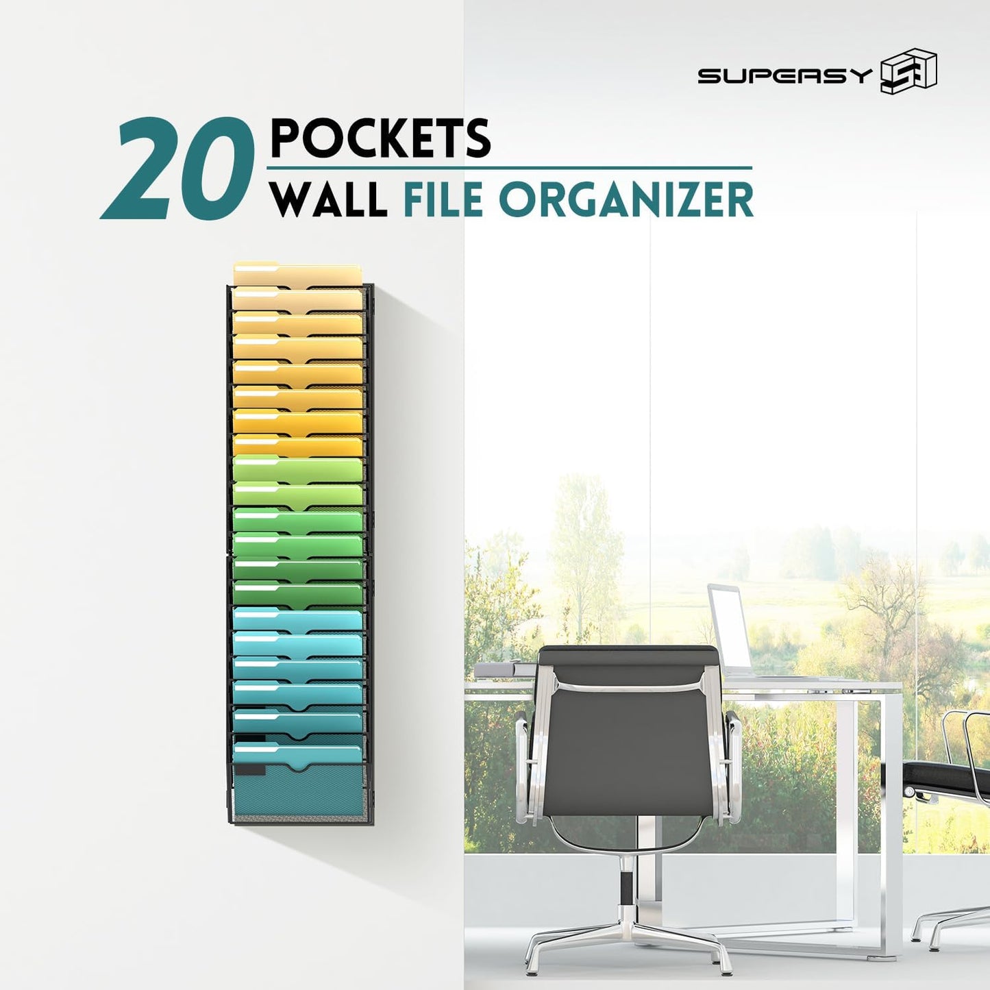 SUPEASY 5 Tier Wall File Organizer, Hanging Wall Mounted Mail Organizer with Label Slots, Metal Mesh File Holder Magazine Rack for Office, Home, School or Classroom, Black
