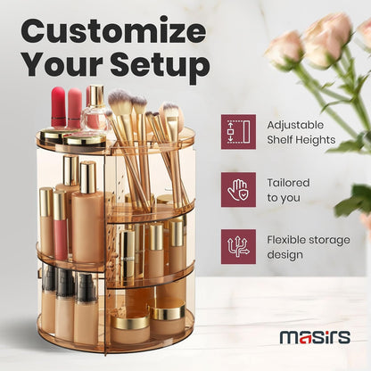 Masirs Small 360 Rotating Makeup Organizer - Mini Yet Spacious Cosmetic Storage Solution with Multiple Compartments - The Perfect Spinning Make-Up Caddy for Vanity or Bathroom Counter (Round - Clear)