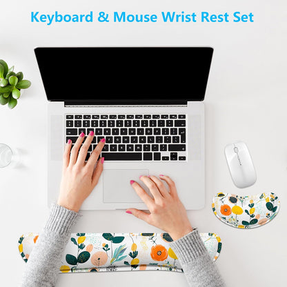 Dapesuom Enlarge Keyboard Wrist Rest, Memory Foam Wrist Cushion for Desk Mats Support, Cute Pain Relief Keyboard Mouse Pad Rests Set with Non-Slip Base for Gaming Laptop Office Computer, Green Leaf