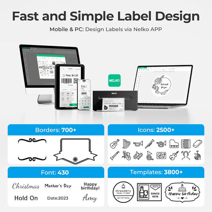 Nelko Bluetooth Thermal Shipping Label Printer, Wireless 4x6 Shipping Label Printer for Shipping Packages, Support Android, iPhone and Windows, Widely Used for Amazon, Shopify (Black)