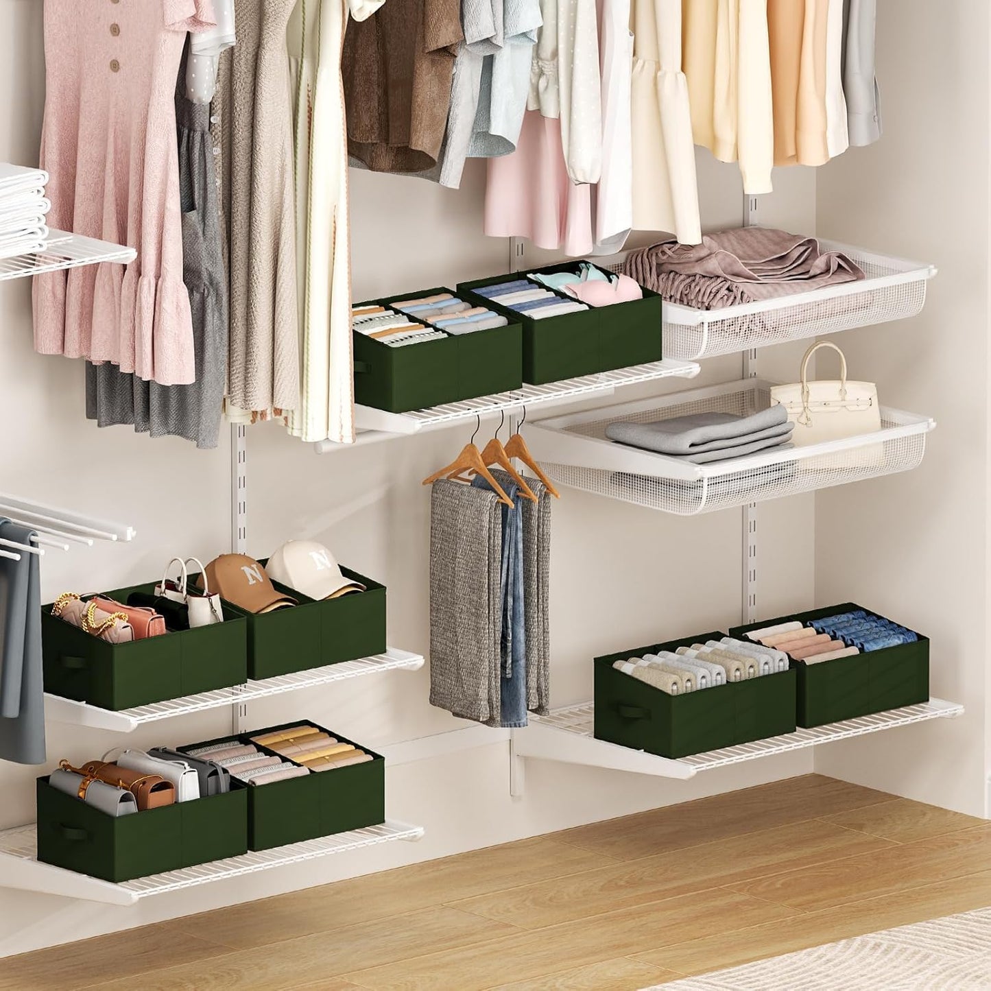 DIMJ Closet Storage Bins, 6 Pack Storage Baskets for Shelves, Foldable Closet Organizer with Handle, Linen Closet Organizers and Storage for Clothes, Toys, Towel, Books (Black)