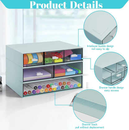 3 Tier Stackable Desk Organizer with 6 Drawers, YOCOMEY Plastic Desktop Storage Box Drawers, Detachable Makeup Storage Office Stationery Supplies Organizer for Office School(Clear)