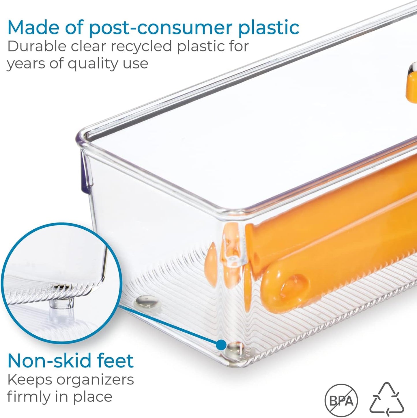 iDesign Plastic Drawer Organizer Bins - Storage for Kitchen, Bathroom, and Desk Drawers - Set of 6 - Clear