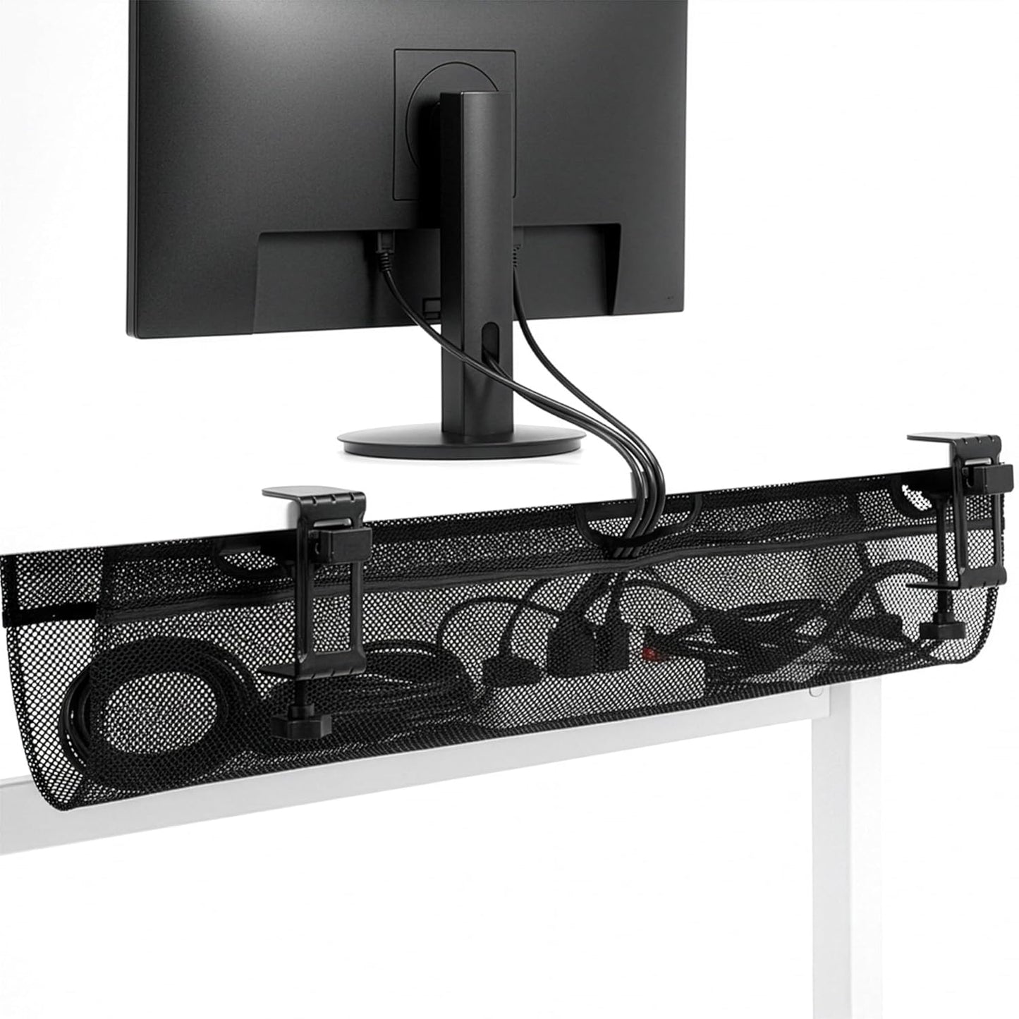 VIVO No Drill Clamp-on 36 inch Mesh Net Under Desk Cable Management Wire Organizer, Adjustable Home Office Standing Desk Cord Storage Sleeve, Black, DESK-AC36MH