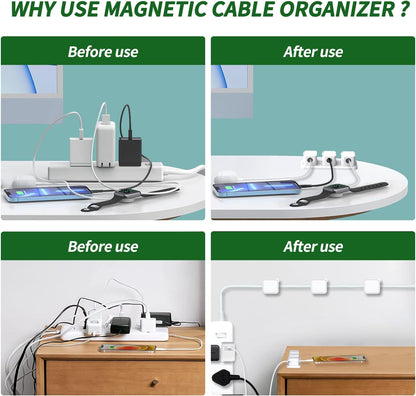 Magnetic Cable Organizer for Desk – Upgraded Wire Clips with Adhesive Base – Desktop Cord Holder for USB, Charging Cables – 6 Clips + 1 Magnetic Base (Black)
