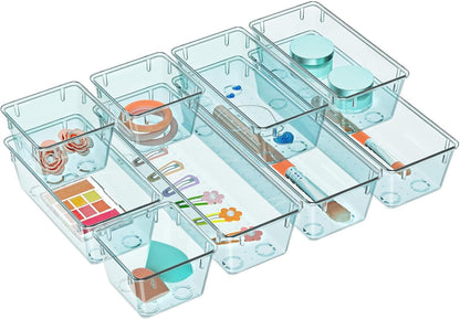 WOWBOX 6 Pack Clear Drawer Organizer Set, Acrylic Drawer Storage Trays, Storage Bins for Makeup, Cosmetics, Jewelries, Utensils, Gadgets, Office