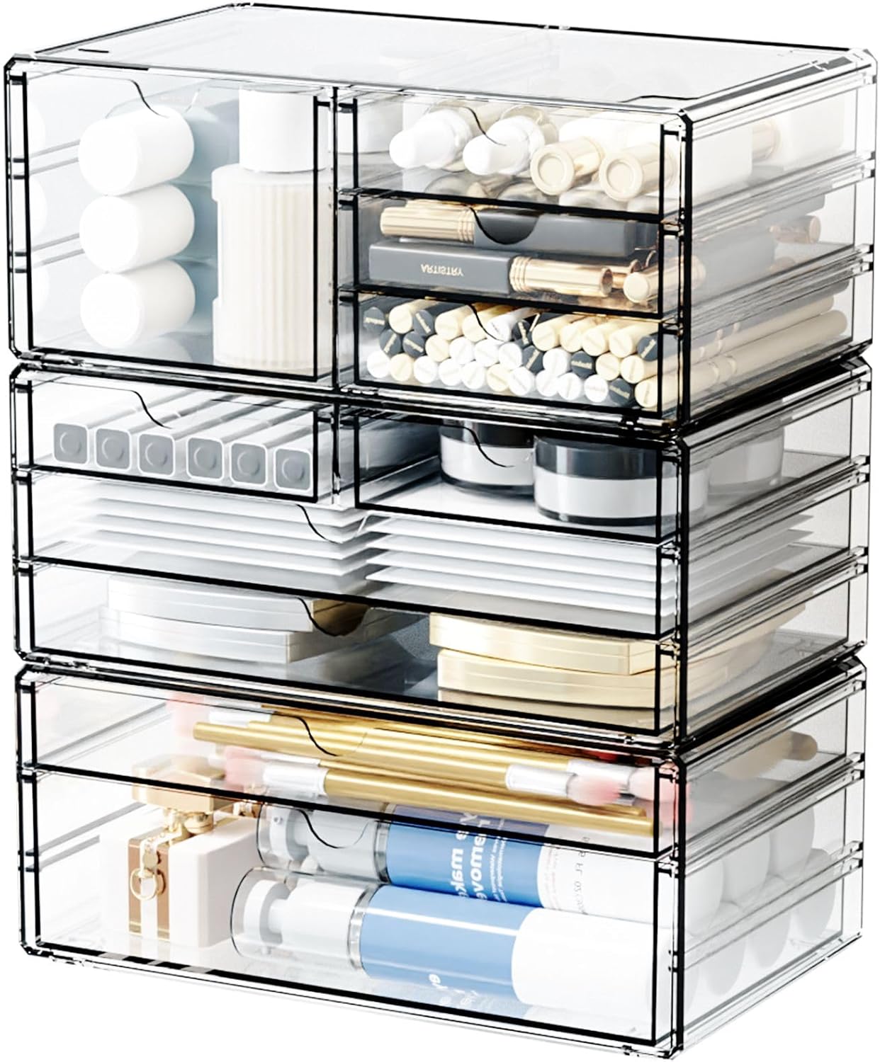 Yieach 2 Pack Acrylic Storage Drawers With 6 Drawers,Stackable Desk Organizer and Makeup Organizer,Large Clear Office Supplies Organizer for Pen,Stationary,Palettes,Arts Craft Organizers and Storage