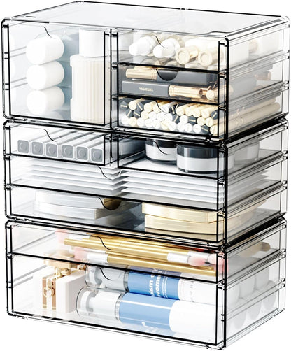 Yieach 2 Pack Acrylic Storage Drawers With 6 Drawers,Stackable Desk Organizer and Makeup Organizer,Large Clear Office Supplies Organizer for Pen,Stationary,Palettes,Arts Craft Organizers and Storage