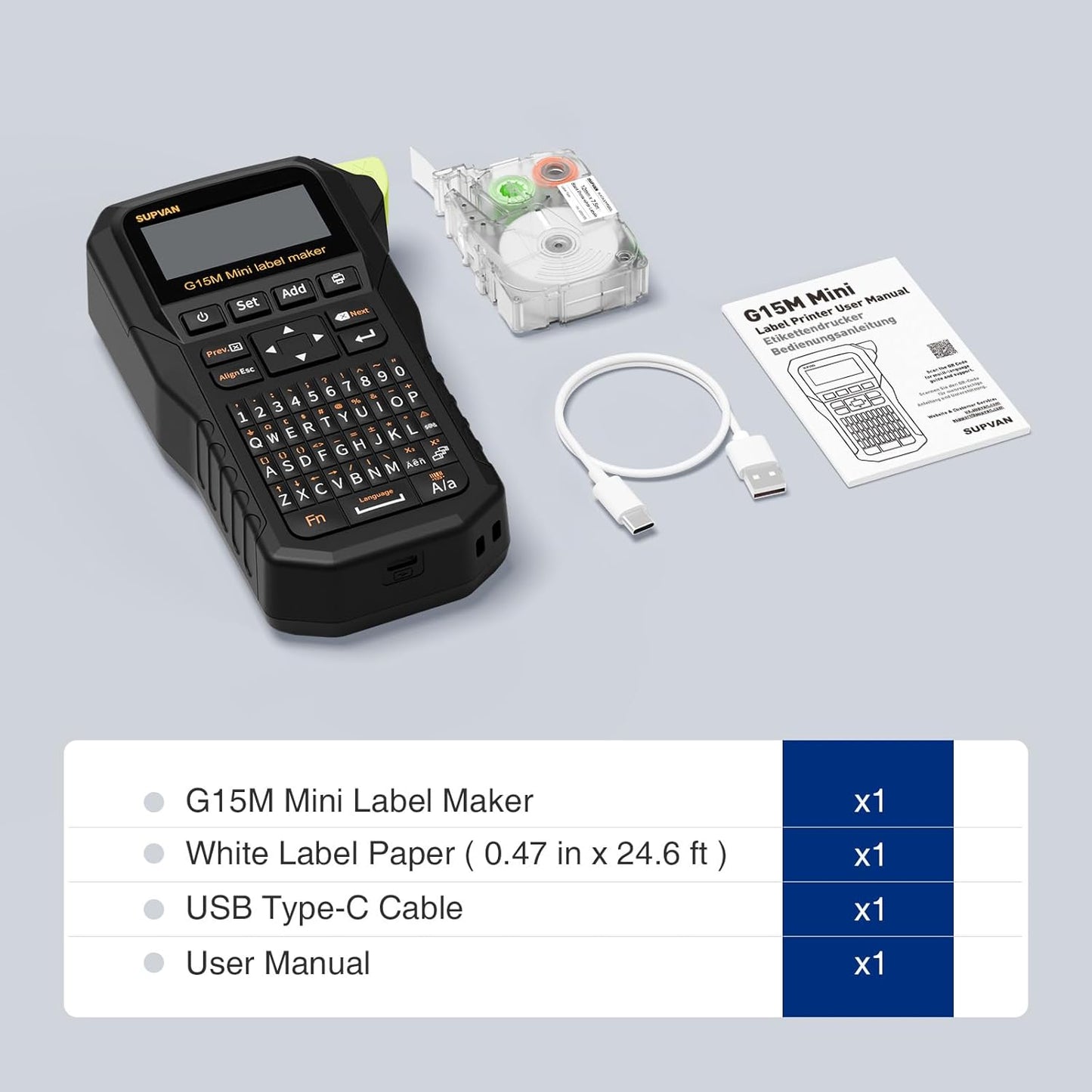 SUPVAN G15M Mini Portable Label Maker Machine with Heat Shrink Tube, Rechargeable 1200mAh Battery Thermal Transfer Printer, Compatible with Multi-Type Label, Home, Garage, Office & Outdoor