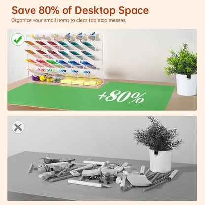 BEYGORM Acrylic Vertical Marker Organizer for 150 Markers with 13 Compartments, Clear Angled Pen & Pencil Holder, Large Desk Stationery & Art Supply Storage for Office & School (10.2 x 9.8 x 4 Inch)