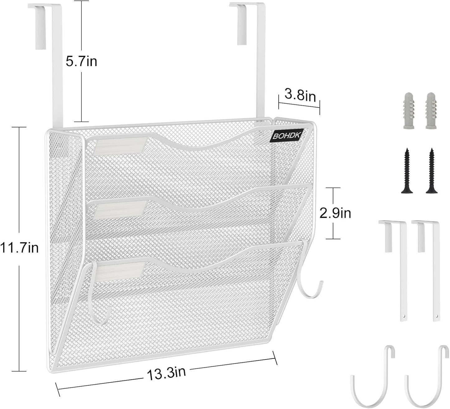 BOHDK Wall File Organizer, 6 Tier Hanging File Folder Mail Organizer, Vertical Mesh Metal Wall Mount Hanging File Holder, Paper Document Magazine Rack for Home Office Black