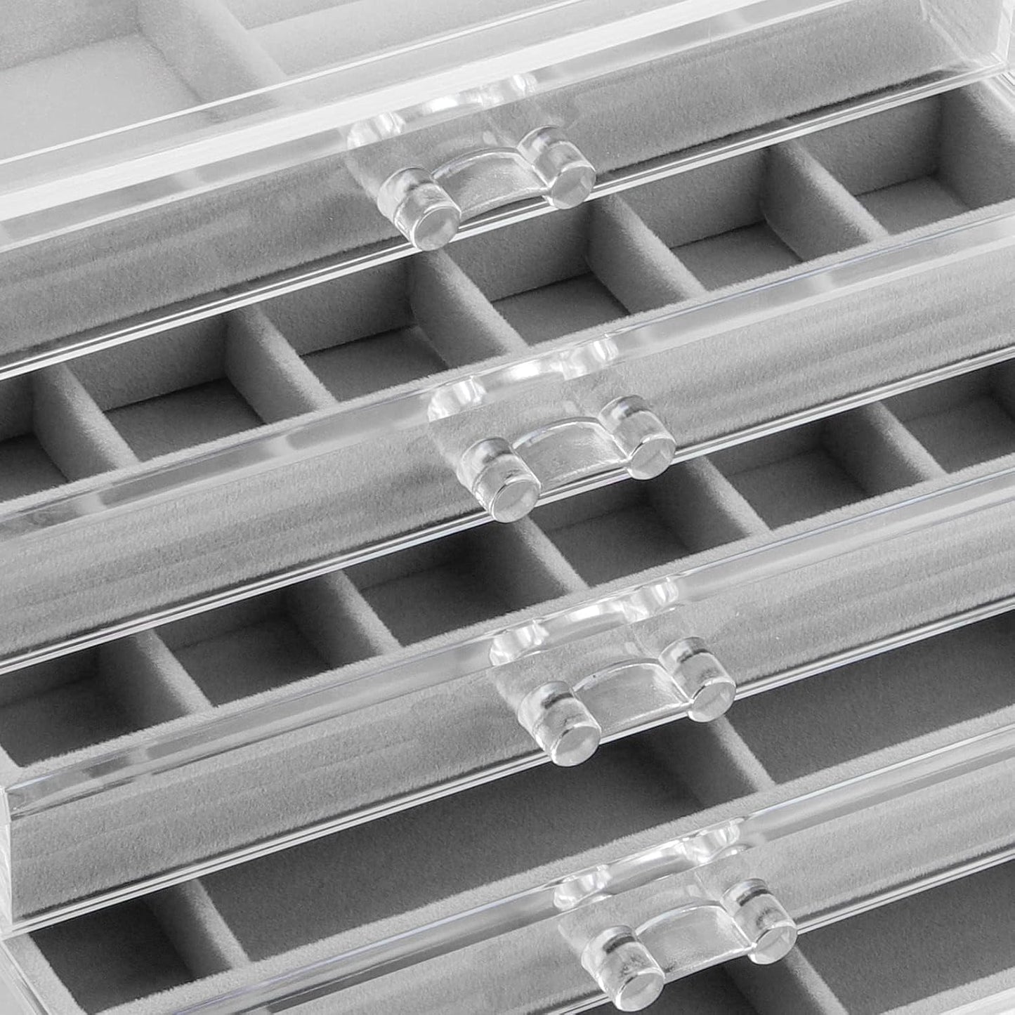 GUOER 5 Drawers Clear Jewelry Box for Women and Girls, Acrylic Earring Holder Organizer Ring Holder Display Storage, Mother's Day Warm White
