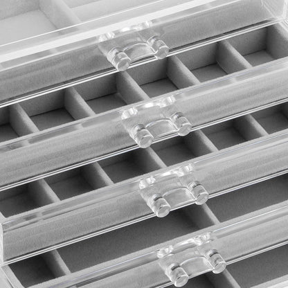 GUOER 5 Drawers Clear Jewelry Box for Women and Girls, Acrylic Earring Holder Organizer Ring Holder Display Storage, Mother's Day Warm White