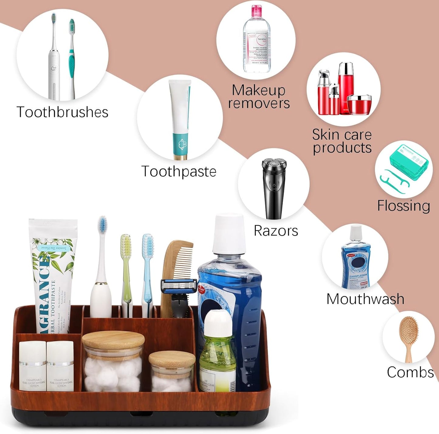 GFWARE Bathroom Organizers and Storage - Detachable 7 Slots Kids Electric Toothbrush and Toothpaste Holde Drainage for Bathroom Accessories Organization Counter Vanity Storage