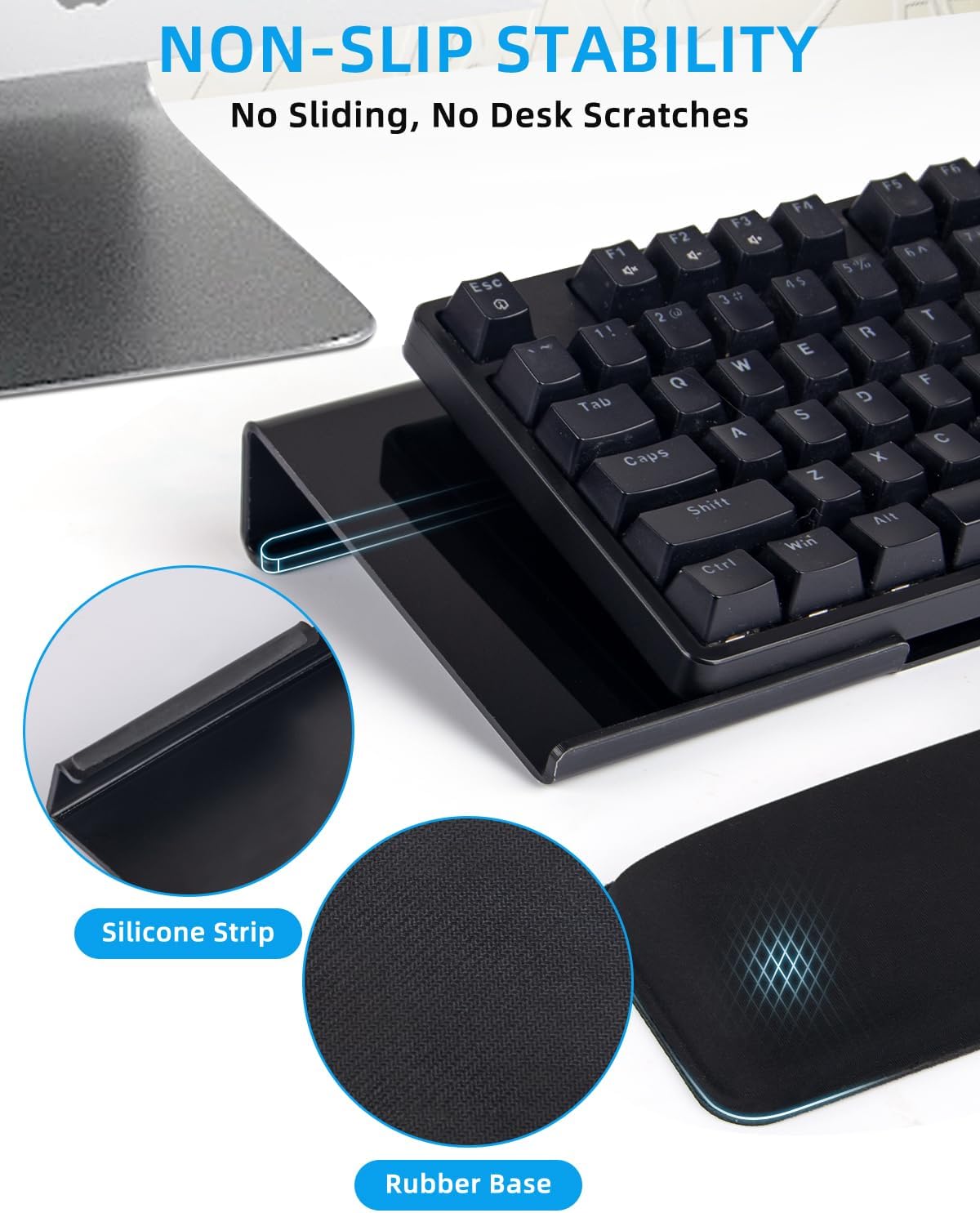 Keyboard Stand with Wrist Rest - Comfortable Wrist Pad for Easy Typing, Keyboard Tray for Office, Home, School (Fits Most Standard Keyboards)