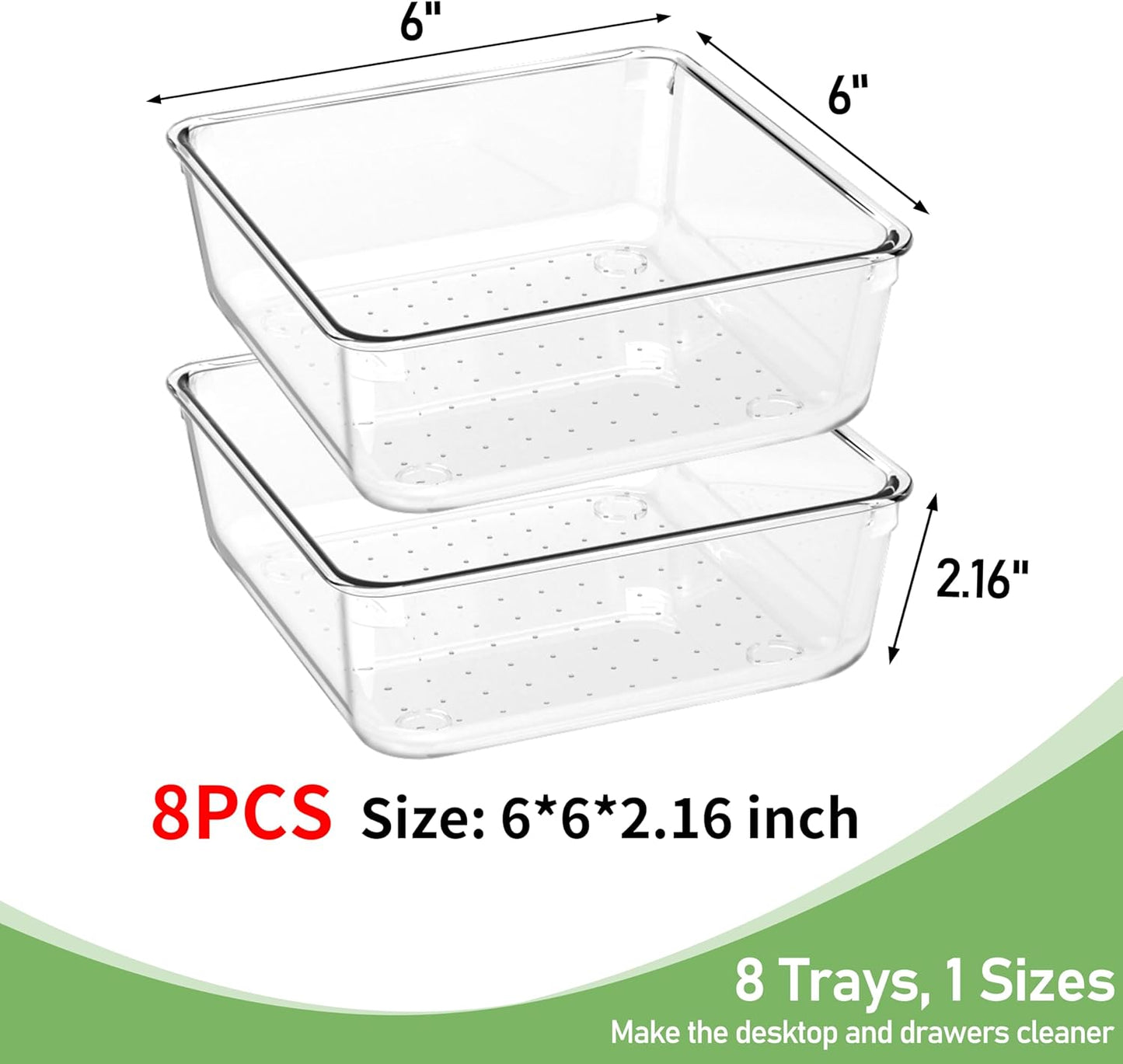 6 Pack Drawer Organizers, Plastic Clear Acrylic Non Slip Non Cracking kitchen drawer organizer Stackable Bathroom Drawer Organizer Trays, Storage Bins for Makeup, Bathroom, Kitchen Office