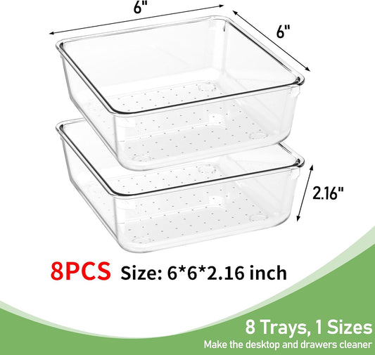 6 Pack Drawer Organizers, Plastic Clear Acrylic Non Slip Non Cracking kitchen drawer organizer Stackable Bathroom Drawer Organizer Trays, Storage Bins for Makeup, Bathroom, Kitchen Office