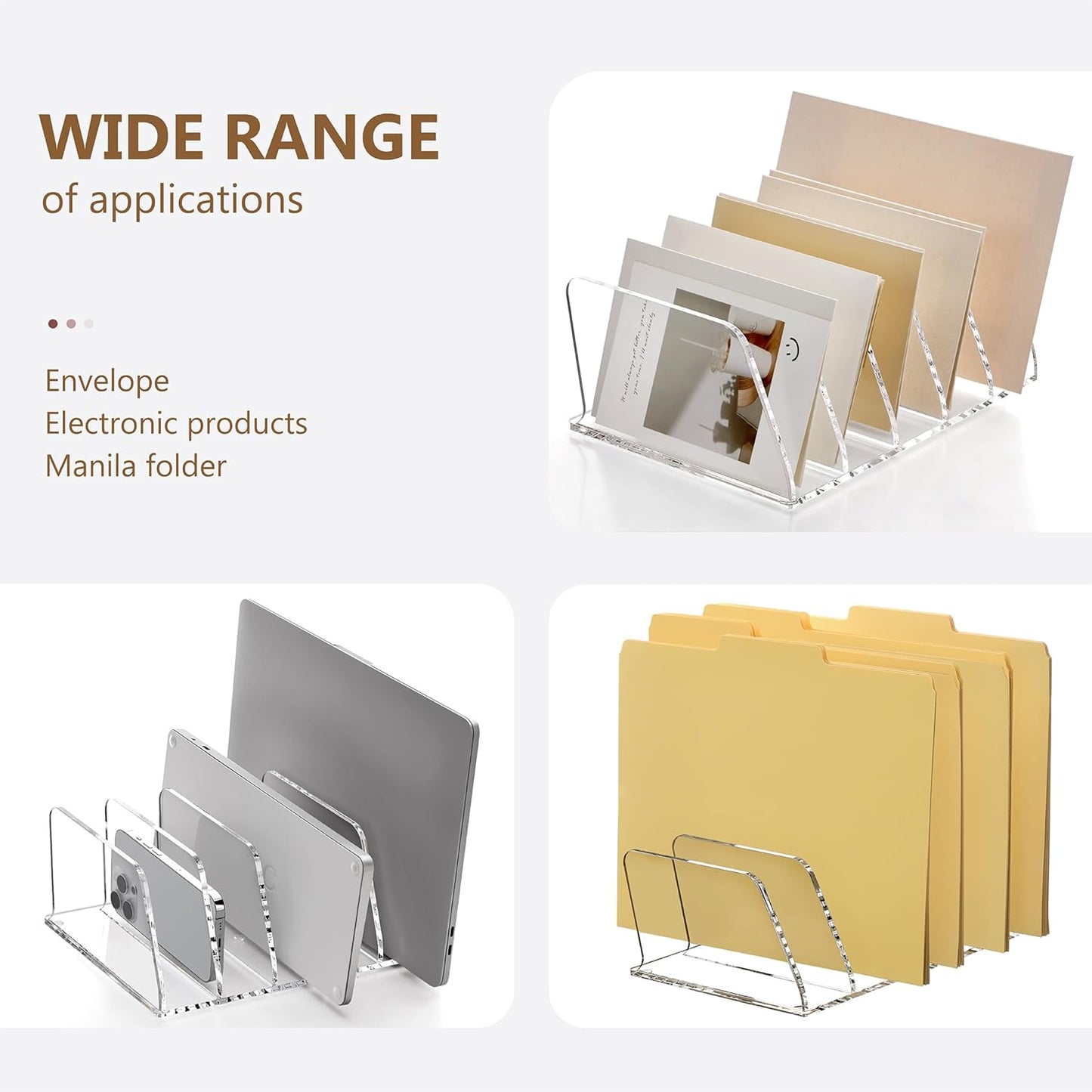 SANRUI 5 Compartments Acrylic Mail Sorter Holder, Clear Document Magazine Envelope File Rack, Vertical Letter Sorter & Multifunction Desk Organizer for Bills, Documents, Notebooks