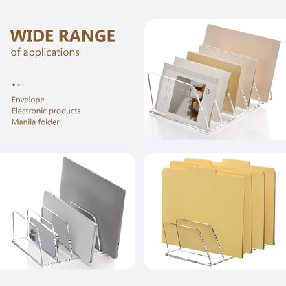 SANRUI 5 Compartments Acrylic Mail Sorter Holder, Clear Document Magazine Envelope File Rack, Vertical Letter Sorter & Multifunction Desk Organizer for Bills, Documents, Notebooks