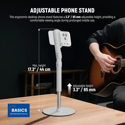 NEEWER Basics Cell Phone Stand for Desk, Adjustable Phone Holder Clamp with Weighted Metal Base, Office Table Phone Mount Compatible with iPhone 16 15 Pro Max Plus Samsung for Video Recording, ST006