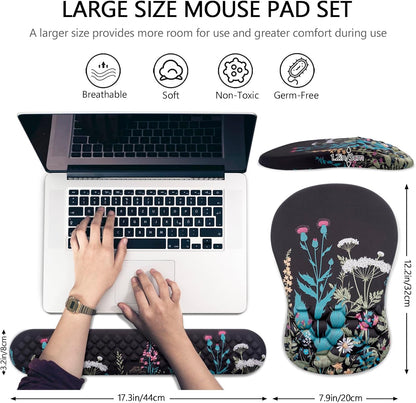 Mouse Pad Wrist Support, Laokiiy 2 in1 Keyboard Wrist Rest+ Ergonomic Mouse Pad, Non-Slip Wrist Rest for Computer Keyboard, Made Easy Typing & Relieve Wrist Pain（Banana Leaf Green）