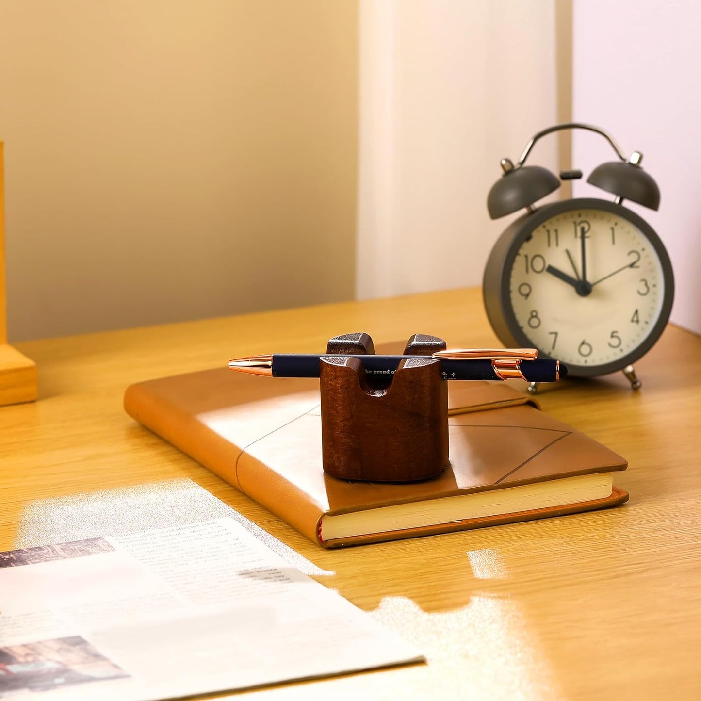 Sherr 2 Pcs Wood Fountain Pen Holder Wooden Pencil Holder Minimalist Pen Rest Desk Stand Pencil Organizer Tray for Home School Office Students Teachers Boss Gifts