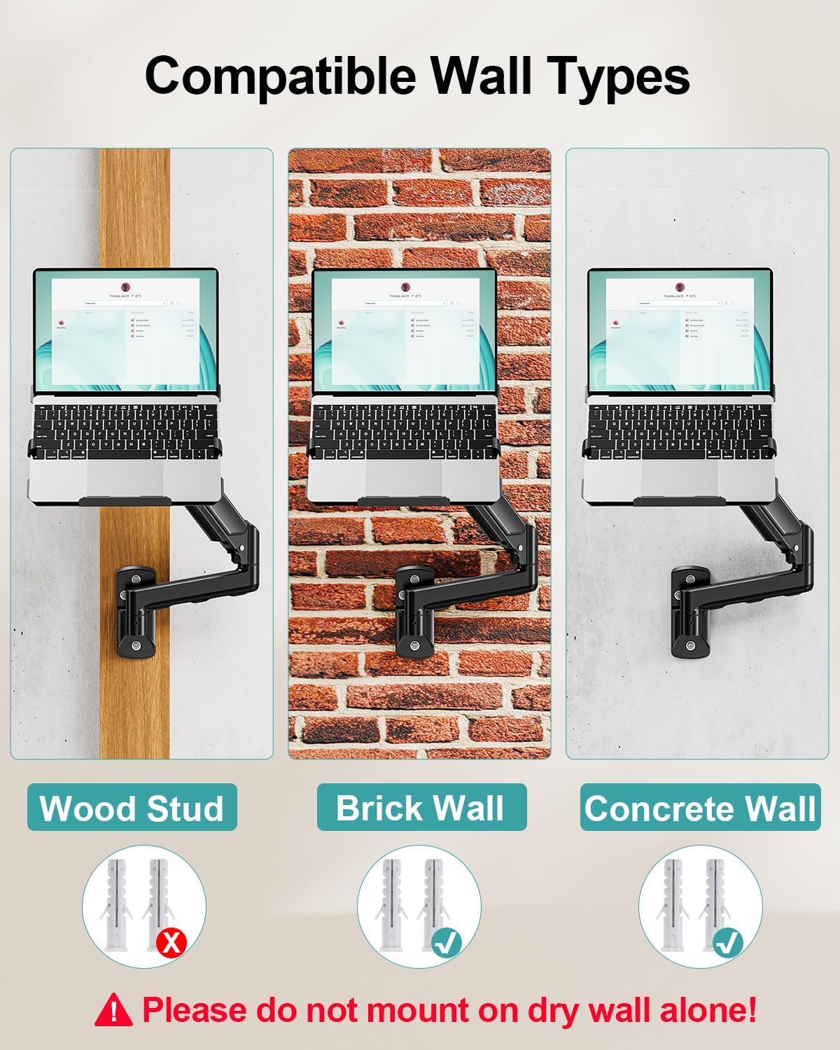 MOUNT PRO Laptop Wall Mount, 2-in-1 Monitor Wall Mount with Vented Tray for 11-17" Notebook/13-32 Computer Screen, Full Motion Adjustable Laptop Holder Stand, Gas Spring Laptop Arm Holds 4.4-22 lbs