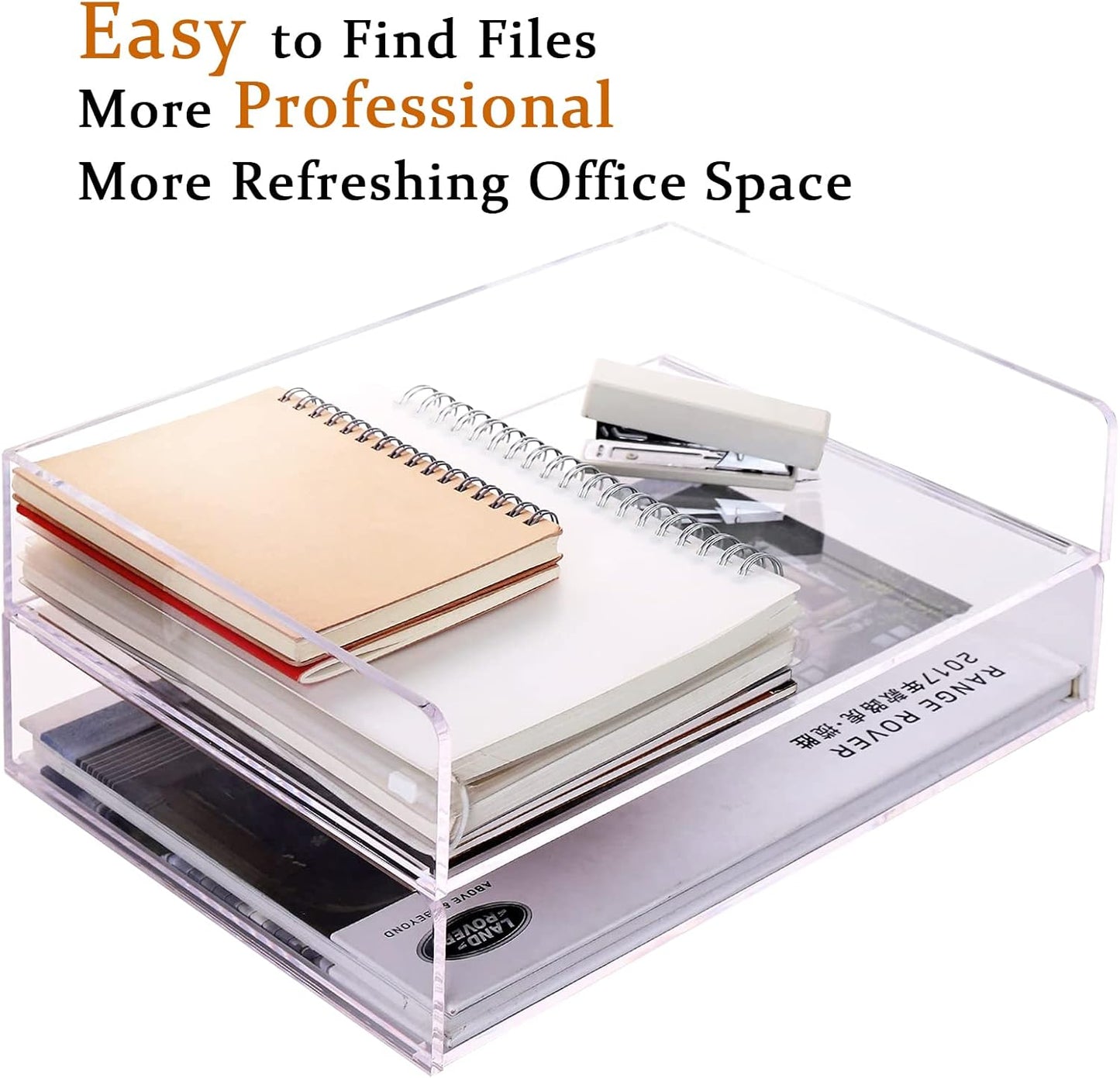 HeZone Paper Organizer Letter Tray, Clear Acrylic Paper Tray, School Teacher Office Supplies Organization, Stackable Desk File Organizer, Classroom Decor and Accessories-2 Pack…