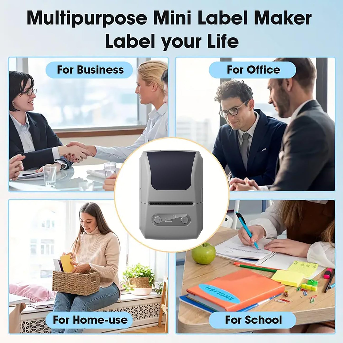 Label Maker with Tape, Label Printer for Business, Sticker Printer- Compatible with 12-57mm Width Labels, Wireless Connectivity, High-Speed Printing, 1200mAh Battery for Office & Home (White)