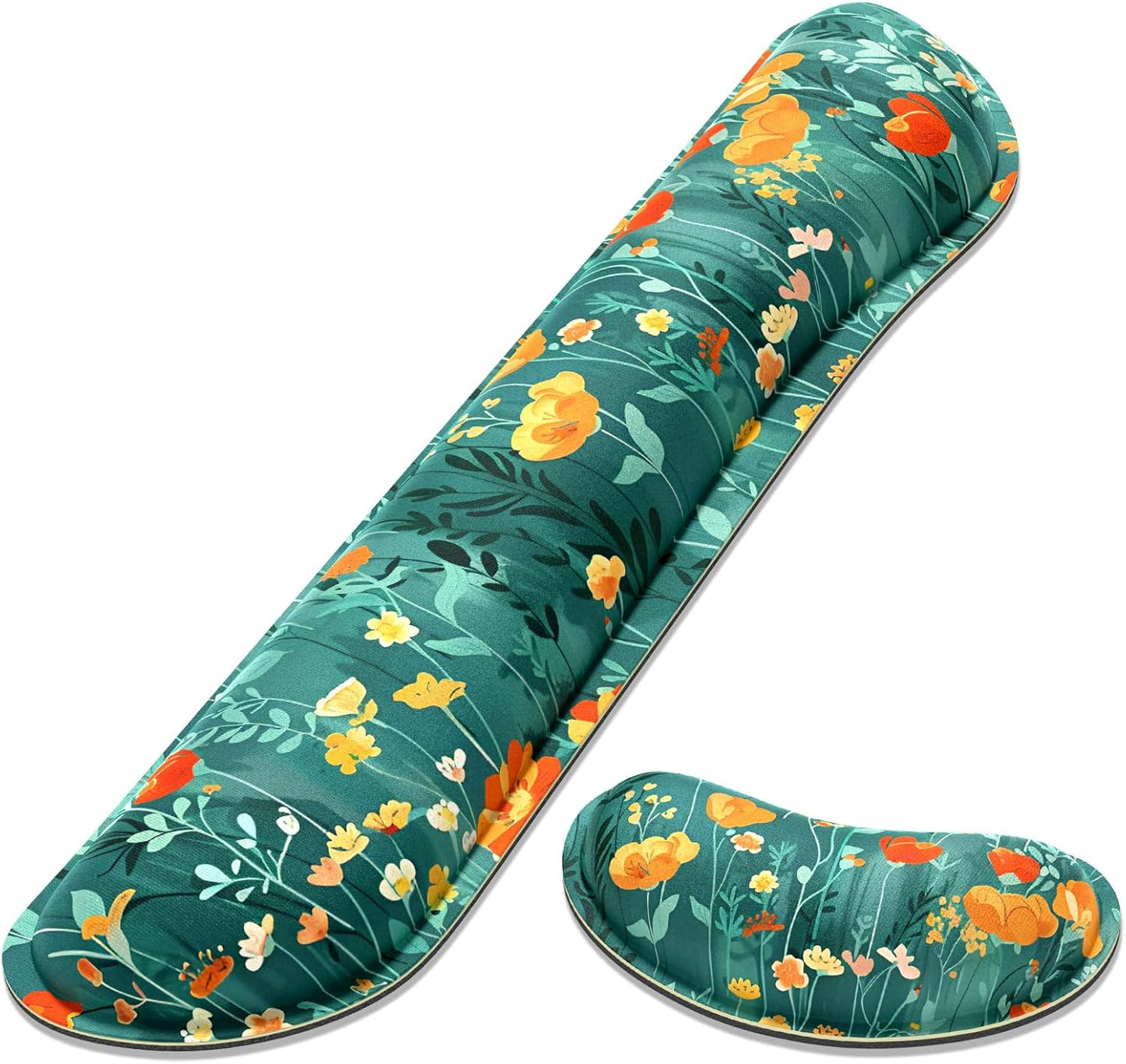 Dapesuom Enlarge Keyboard Wrist Rest, Memory Foam Wrist Cushion for Desk Mats Support, Cute Pain Relief Keyboard Mouse Pad Rests Set with Non-Slip Base for Gaming Laptop Office Computer, Green Leaf