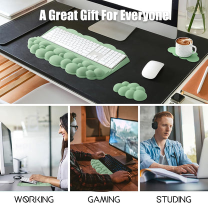 Ergonomic Wrist Rest for Keyboard and Mouse, Soft Memory Foam Cloud Keyboard Stand Pad with Wrist Rest Set, Easy Typing, Pain Relief, Comfort for Office, Work, Gaming - White