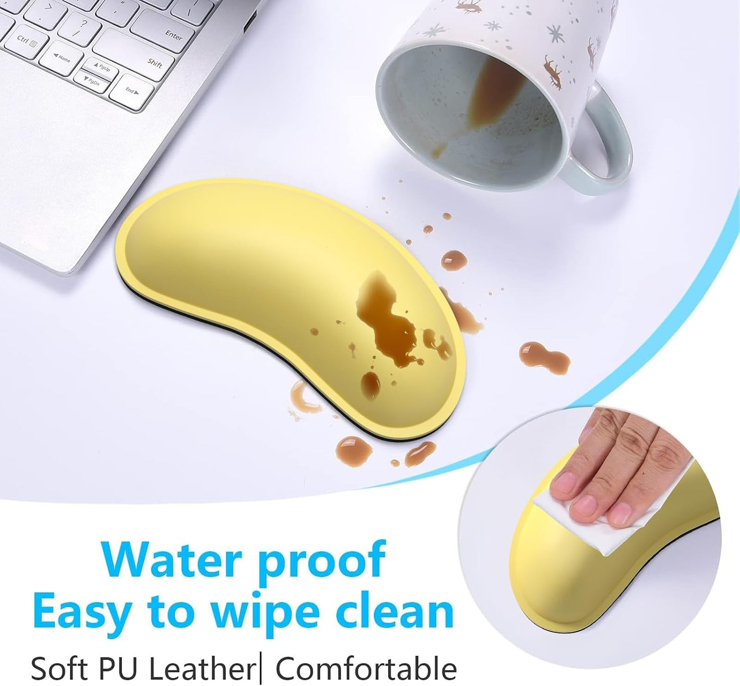 Dapesuom Keyboard Wrist Rest Set, Cute PU Leather Wrist Cushion for Computer Keyboard and Mousepad, Memory Foam Mouse Pad Rests Support with Non-Slip Base for Typing Pain Relief Laptop, Colonial White