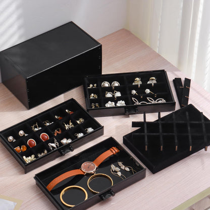 YUFONG Earring Organizer Box Acrylic Jewelry Organizer with 3 Drawers 54 Adjustable Grids Clear Stackable Earring Holder Velvet Trays Ring Display Case for Women Girls (Beige)
