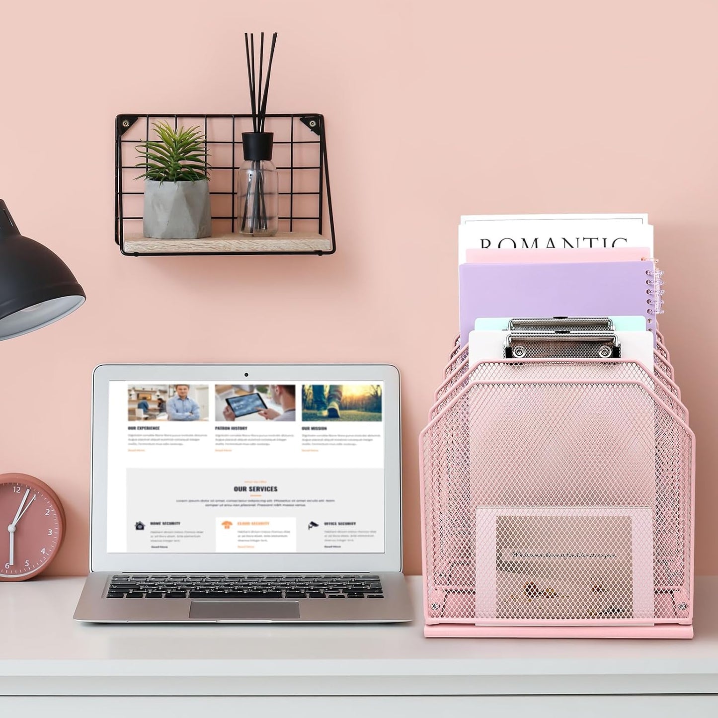 SUMMORO Inclined File Organizer for Desk, 7-Section Vertical File Folder Holder Office Desk Organizer Metal Rack File Wire Mesh Desktop Document Sorter for Office School Classroom Home (Black)