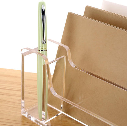SANRUI 3 Compartments Mail Organizer Letter Holder for Desk ,Vertical Letter Holder,File Sorter Acrylic Desk Organizer Office Supplies,Clear