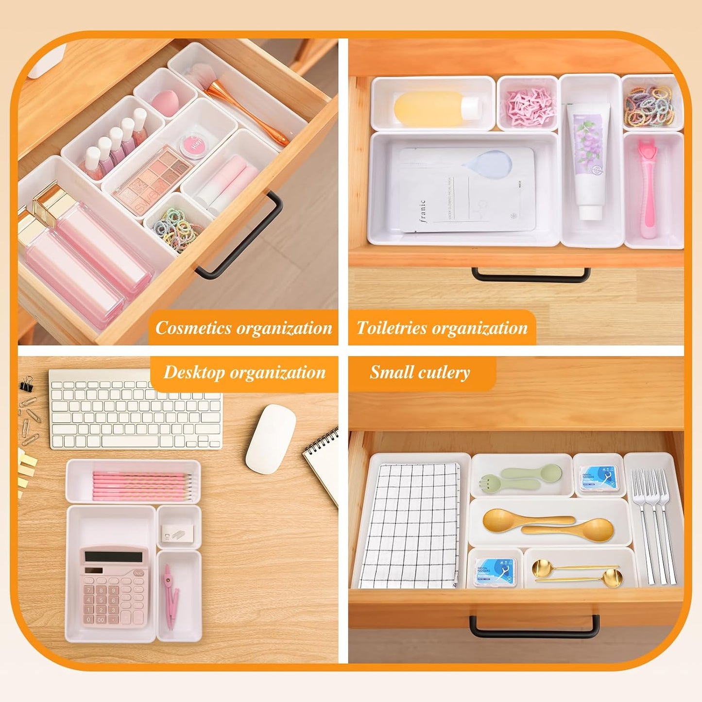 Clear Acrylic Drawer Organizers Set Storage for Makeup, Office Desk Small Vanity Trays for Drawer Bathroom Plastic Make up Organizers 25 Pcs