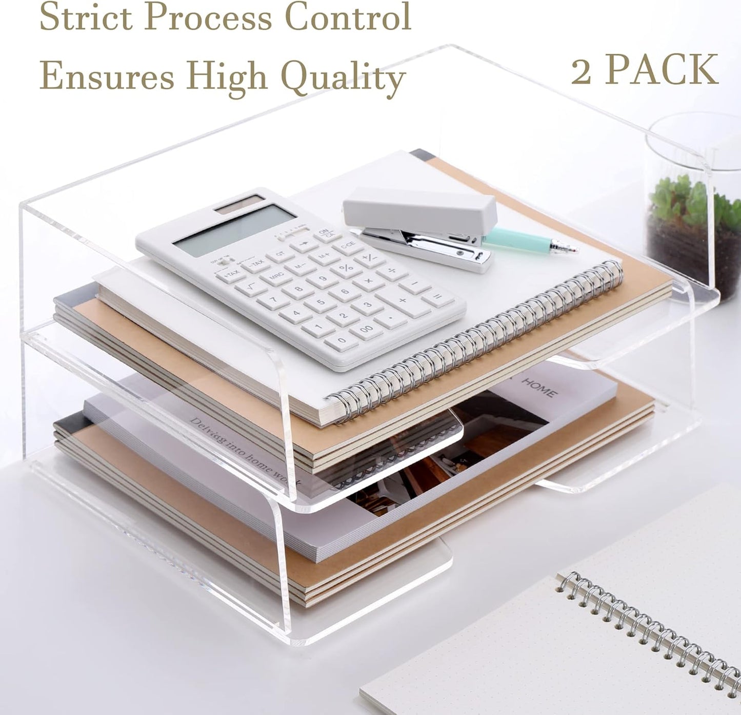 HeZone Paper Organizer Letter Tray, Clear Acrylic Paper Tray, School Teacher Office Supplies Organization, Stackable Desk File Organizer, Classroom Decor and Accessories-2 Pack…