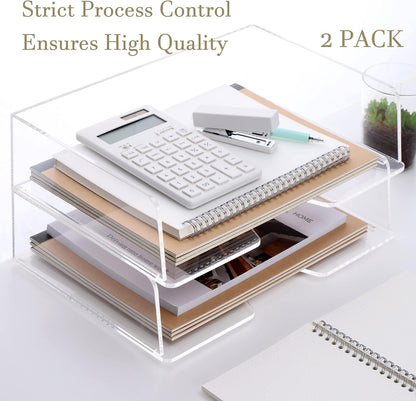 HeZone Paper Organizer Letter Tray, Clear Acrylic Paper Tray, School Teacher Office Supplies Organization, Stackable Desk File Organizer, Classroom Decor and Accessories-2 Pack…