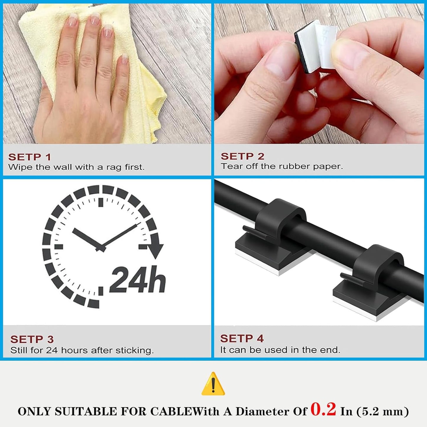 Cable Clips，50PCS Electrical Cord Management Adhesive Cable Wire Clip Wire Clips wall，Used for Cars, Offices, and Homes Cable Clips Cord Organizer（Black）