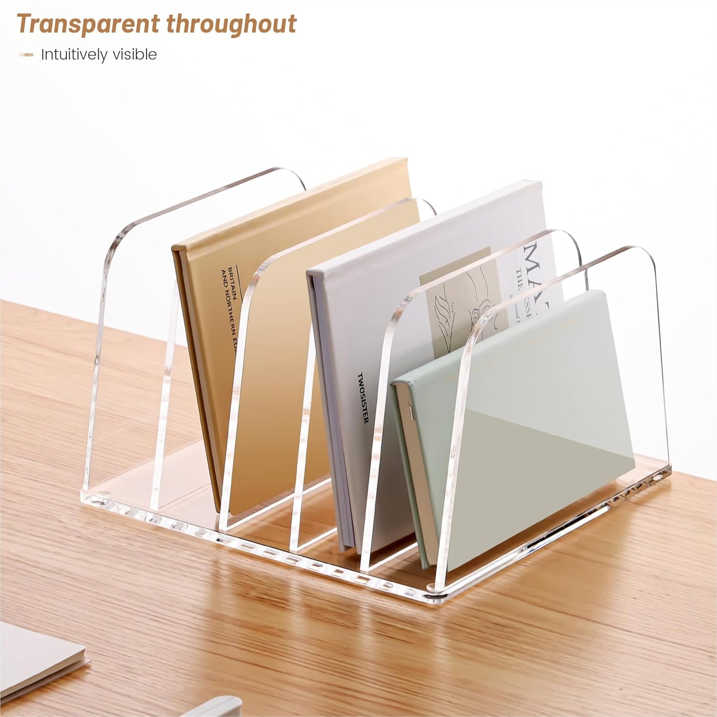 YUXUN Clear Acrylic Desktop File Sorter Organizer,Upright File Organizer, 3-Section Bookshelf for Home Office & Classroom