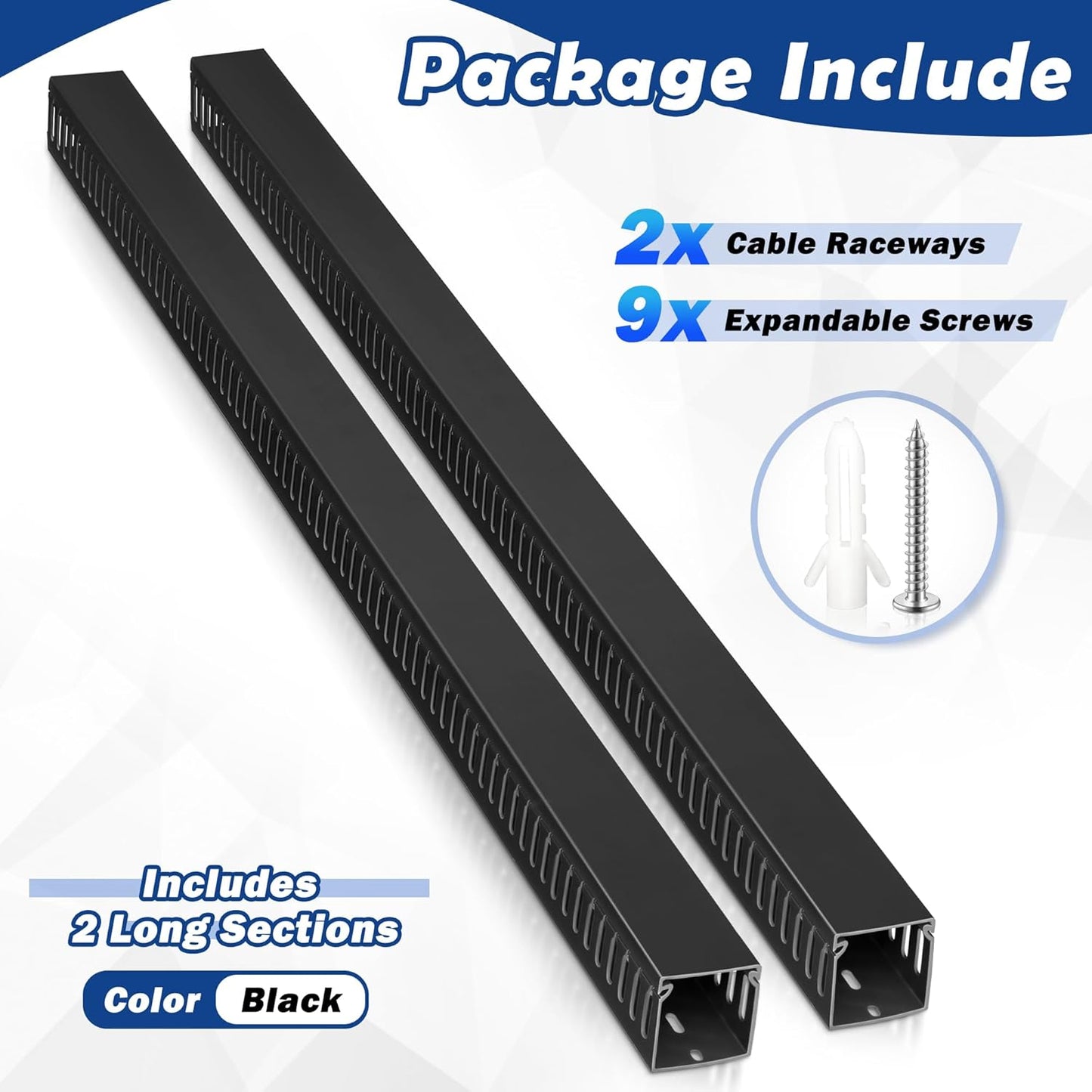 ZhiYo 2 x 2in Professional Server Rack Cable Management Raceway, 99in (6X L16.5in) Cable Raceway Kit, Electrically Safe PVC Open Slot Wire Raceway for Under Desk/Computer/Network Cords, Black