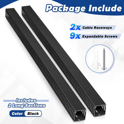 ZhiYo 2 x 2in Professional Server Rack Cable Management Raceway, 99in (6X L16.5in) Cable Raceway Kit, Electrically Safe PVC Open Slot Wire Raceway for Under Desk/Computer/Network Cords, Black